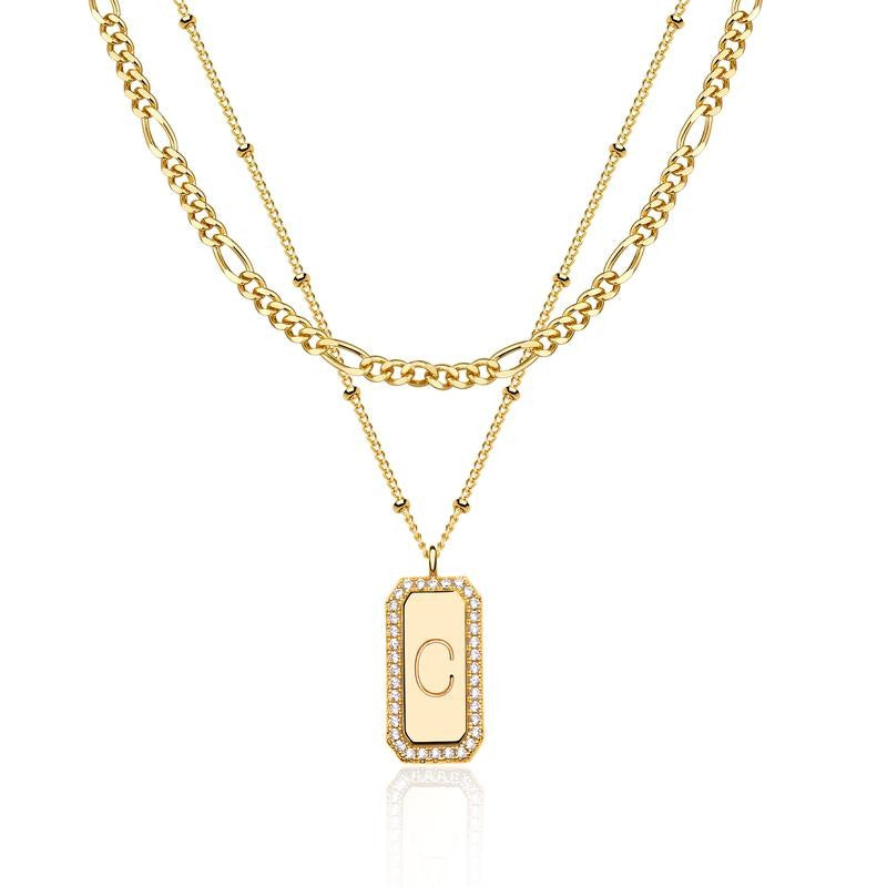 Gold Figaro Chain Initial Pendant Necklace