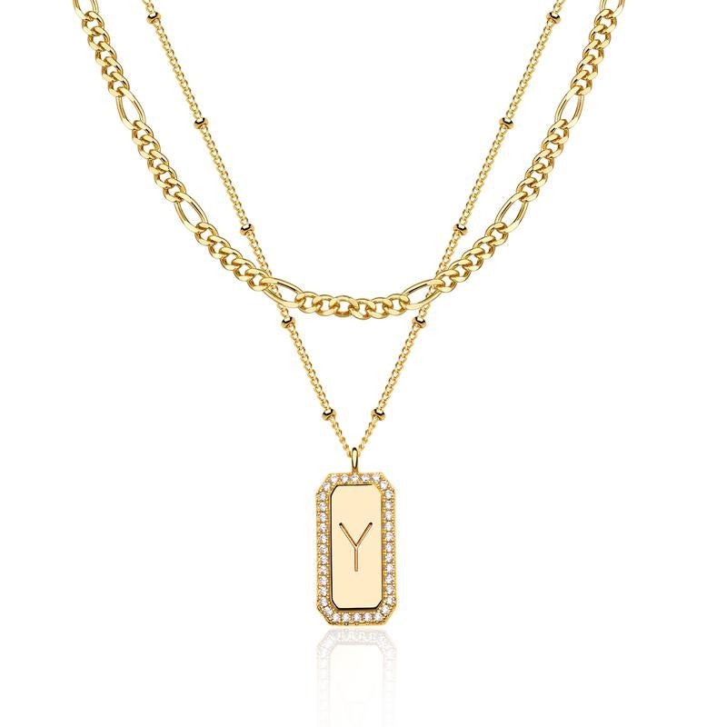 Gold Figaro Chain Initial Pendant Necklace