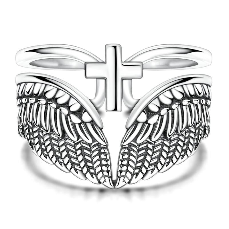 Adjustable Angel Wings Cross Ring