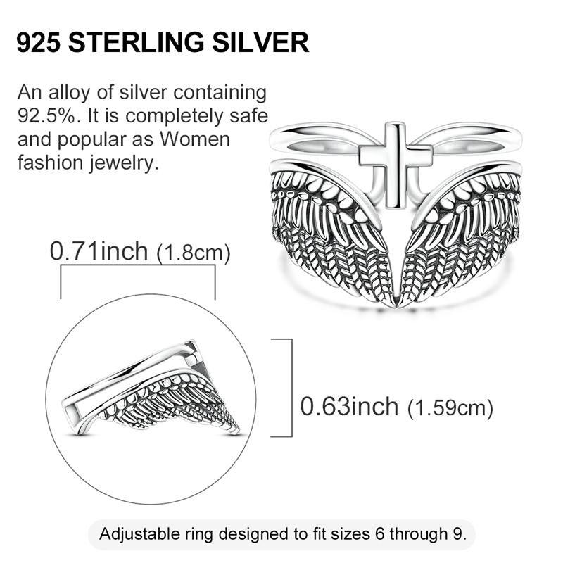 Adjustable Angel Wings Cross Ring