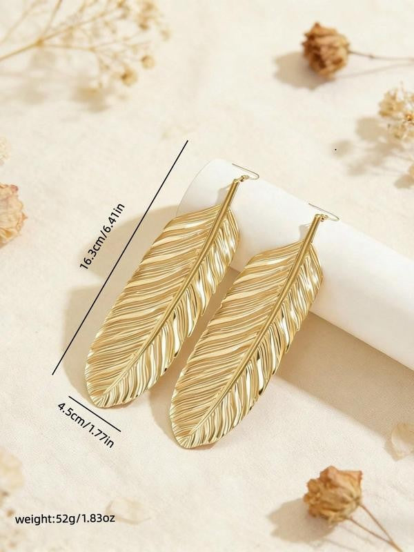 Large Gold Feather Drop Earrings