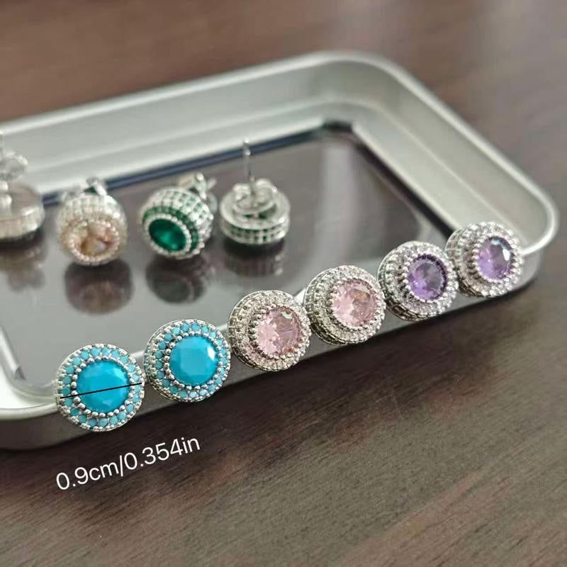 Retro Round Crystal Stud Earrings