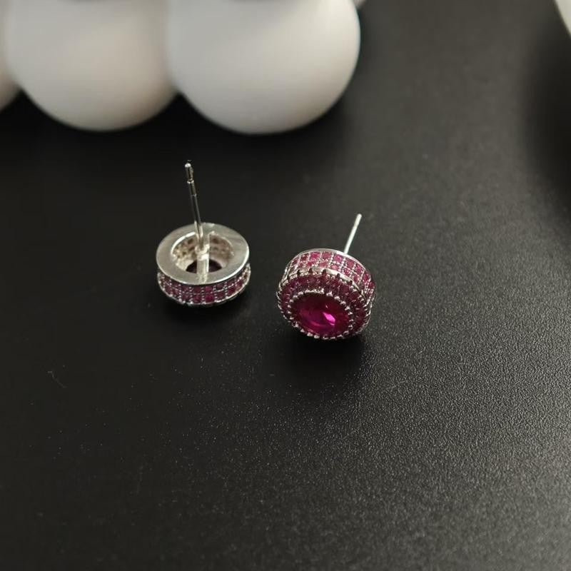 Retro Round Crystal Stud Earrings