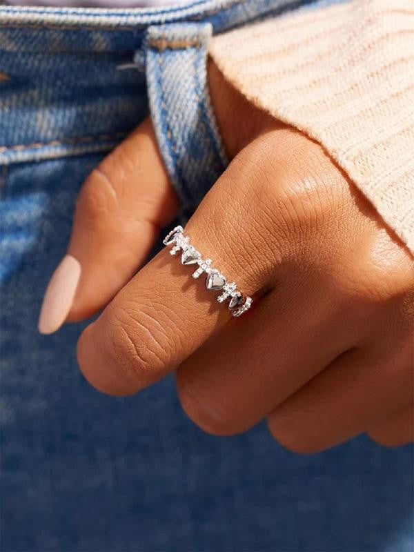 Rhinestone Cross & Heart Ring