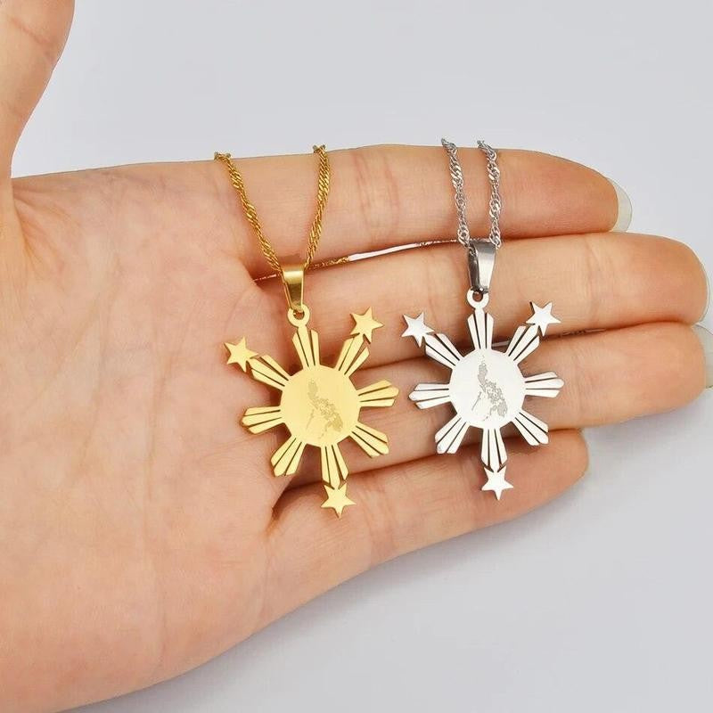 Philippines Map Sun Pendant Necklace