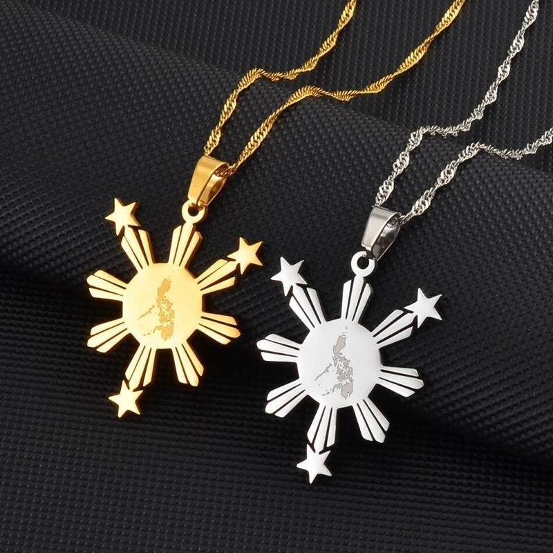 Philippines Map Sun Pendant Necklace