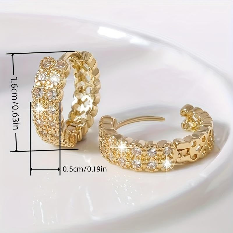 Golden Double Row Stone Hoop Earrings