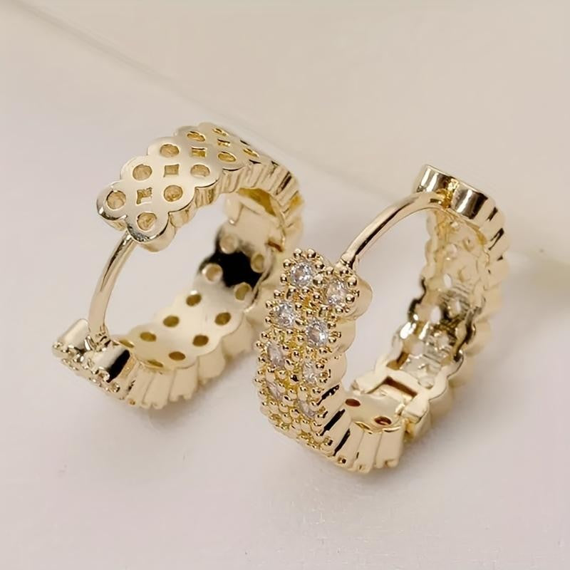 Golden Double Row Stone Hoop Earrings