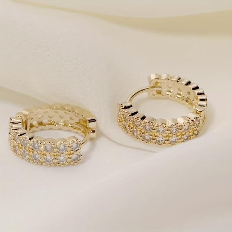 Golden Double Row Stone Hoop Earrings