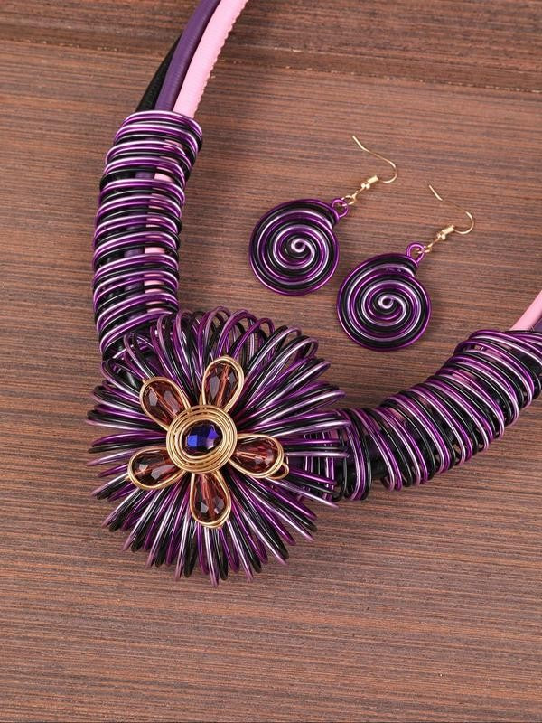 Spiral Flower Collar Necklace Set