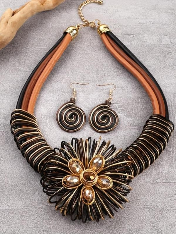 Spiral Flower Collar Necklace Set
