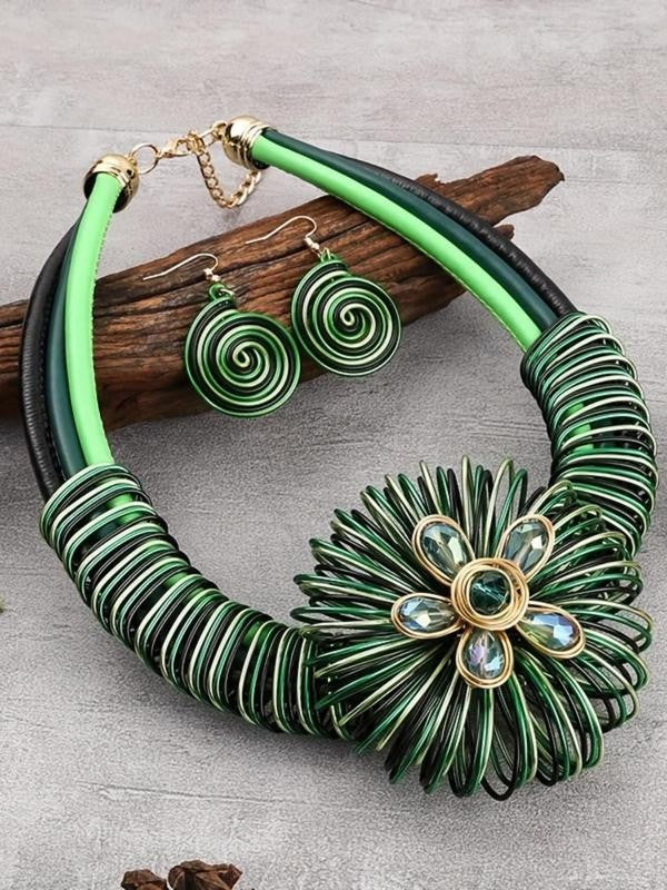 Spiral Flower Collar Necklace Set