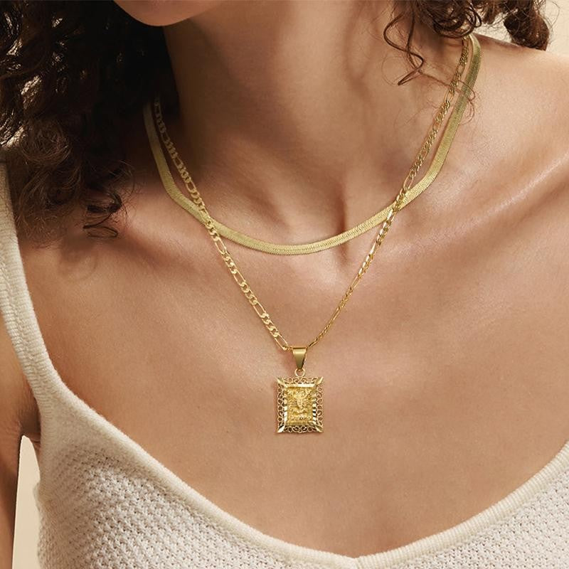 14k Square Zodiac Pendant Necklace