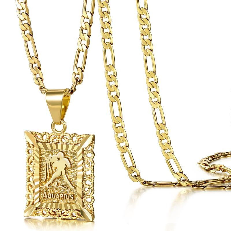 14k Square Zodiac Pendant Necklace