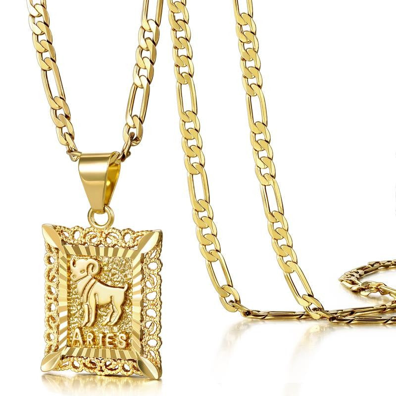 14k Square Zodiac Pendant Necklace