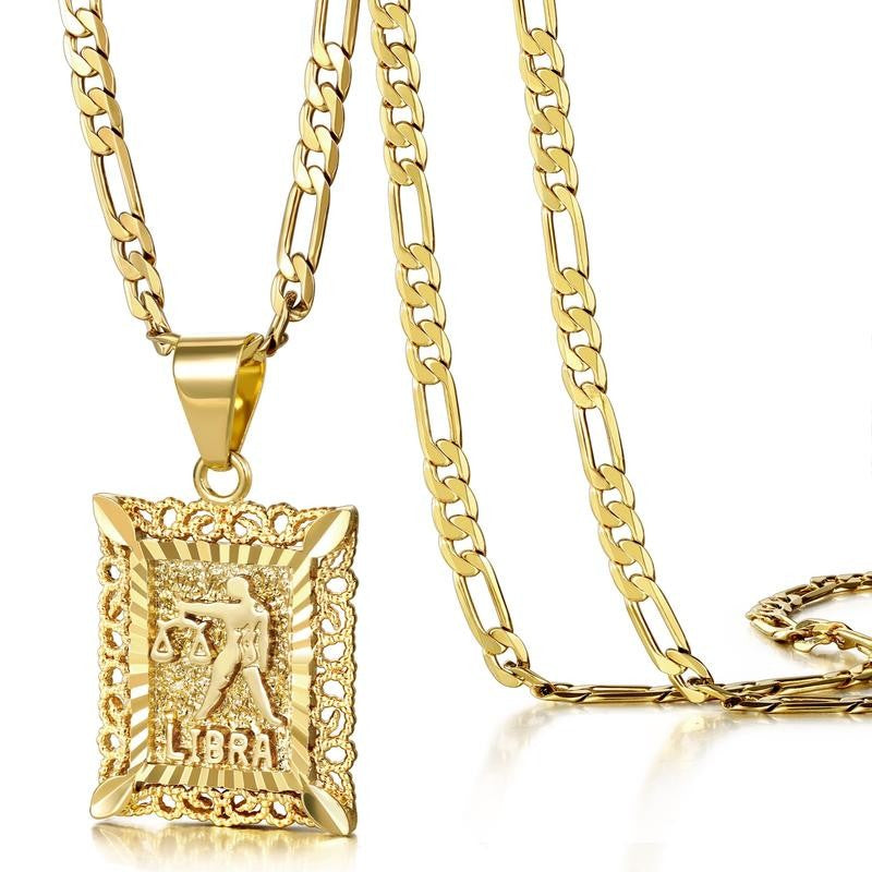 14k Square Zodiac Pendant Necklace