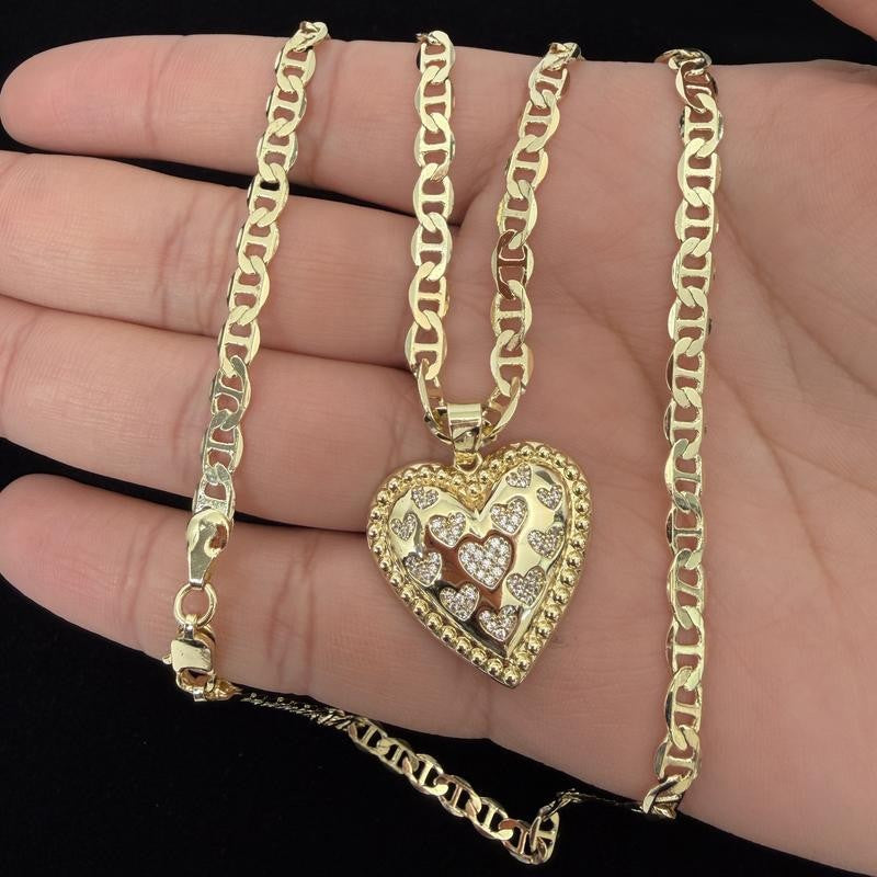 14k Paved Heart Pendant Necklace