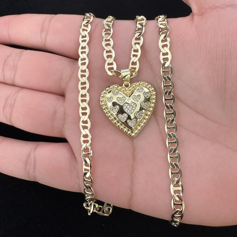 14k Paved Heart Pendant Necklace