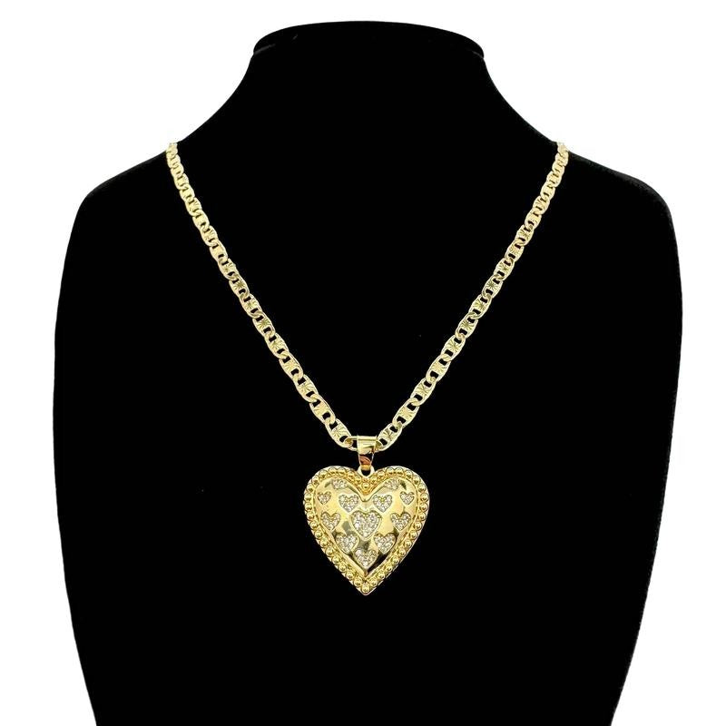 14k Paved Heart Pendant Necklace