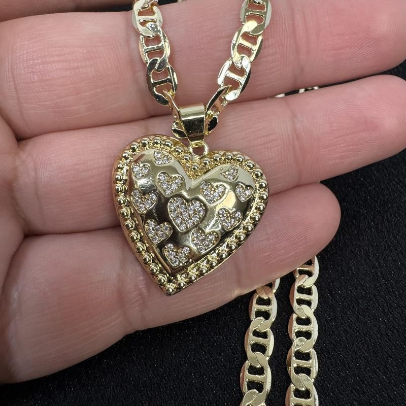 14k Paved Heart Pendant Necklace