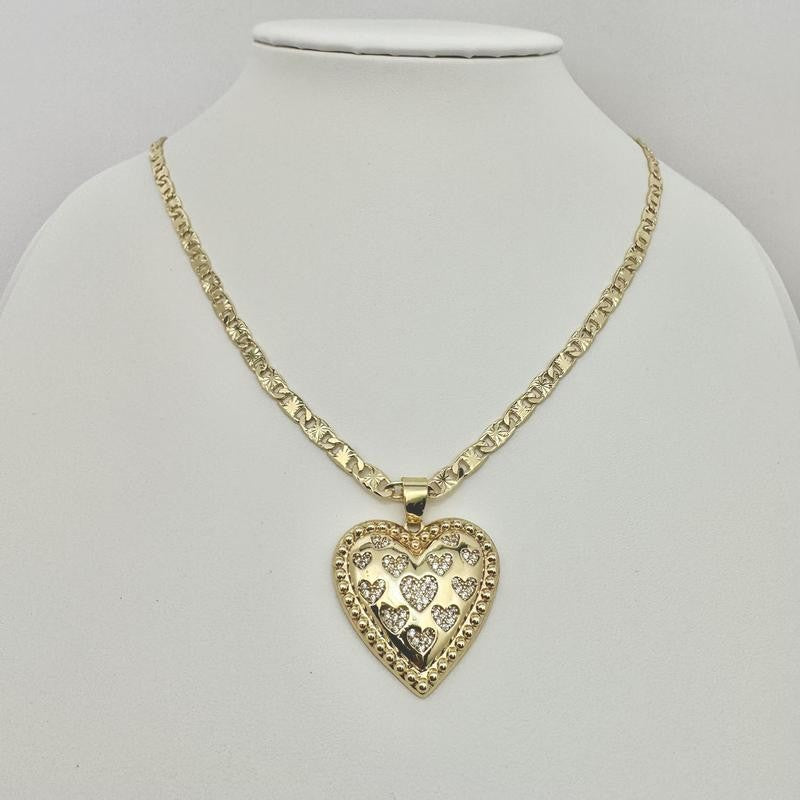 14k Paved Heart Pendant Necklace