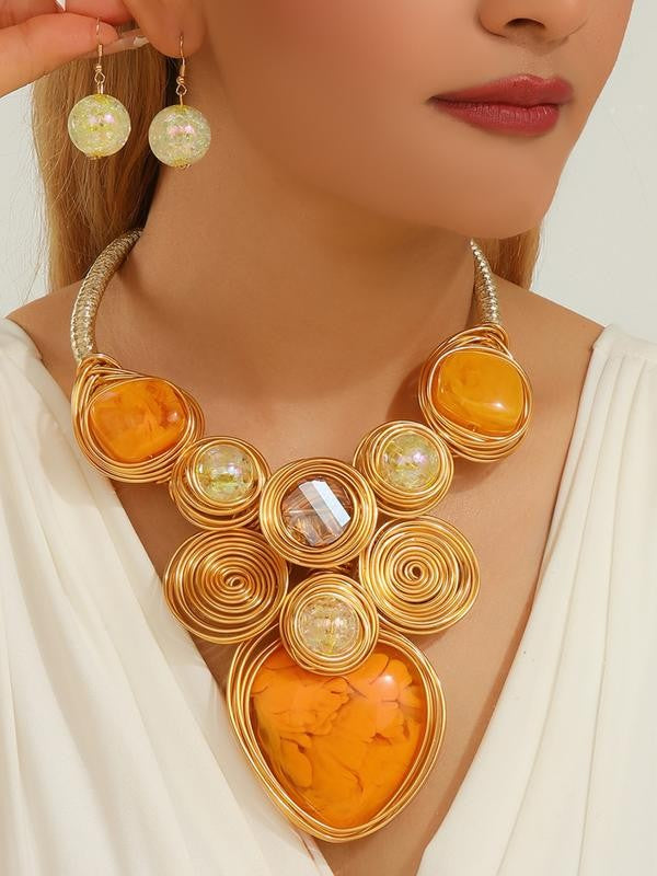 Amber Stone Wire Wrap Jewelry Set