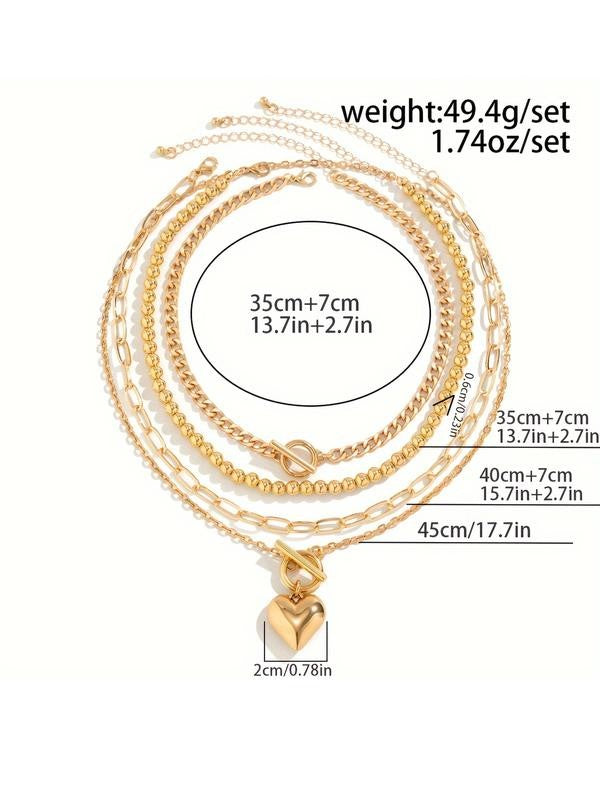 Layered Gold Heart Pendant Necklace Set