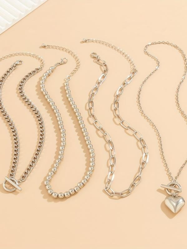Layered Gold Heart Pendant Necklace Set