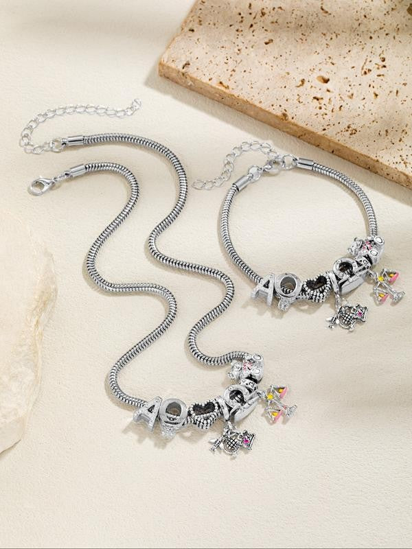 Alloy Letter Heart Bear Charm Necklace