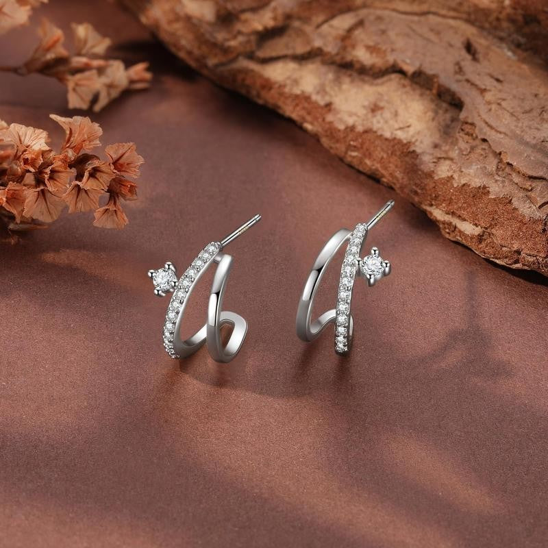 14k Asymmetric Zircon Huggie Earrings