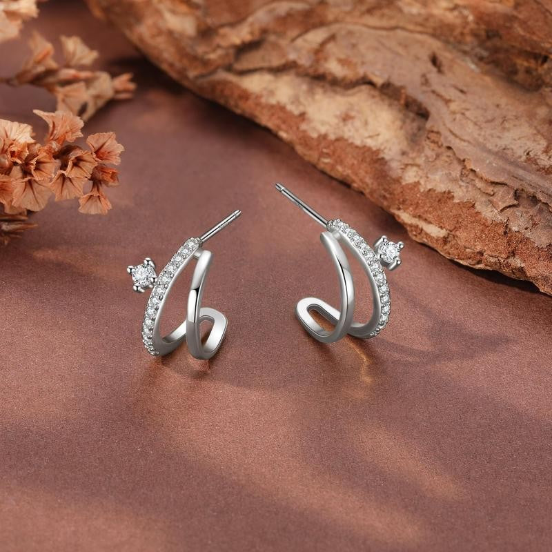 14k Asymmetric Zircon Huggie Earrings