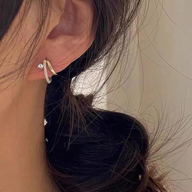 14k Asymmetric Zircon Huggie Earrings
