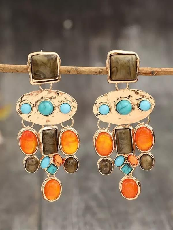 Geometric Turquoise Stone Drop Earrings