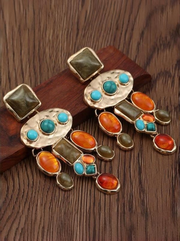 Geometric Turquoise Stone Drop Earrings