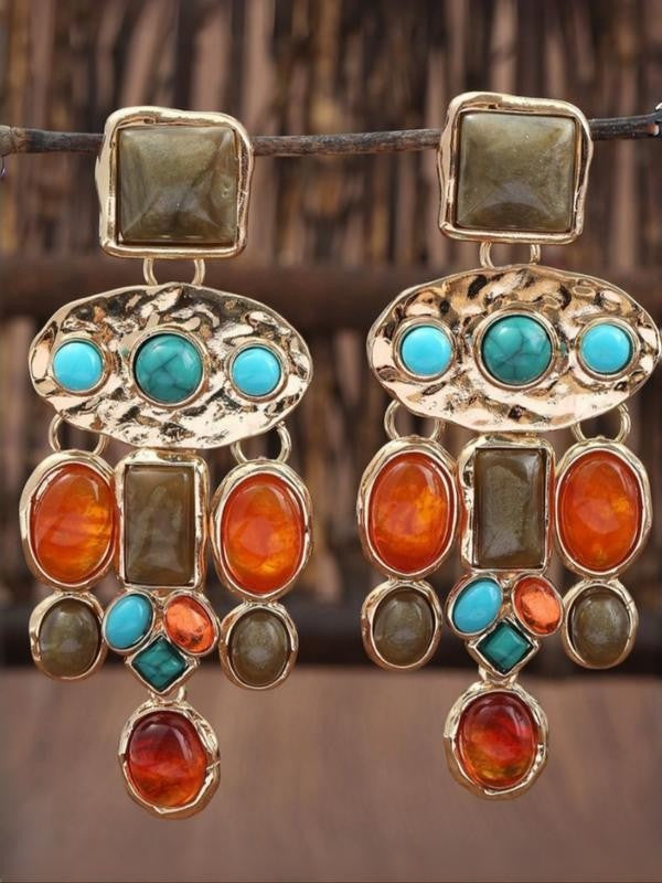 Geometric Turquoise Stone Drop Earrings