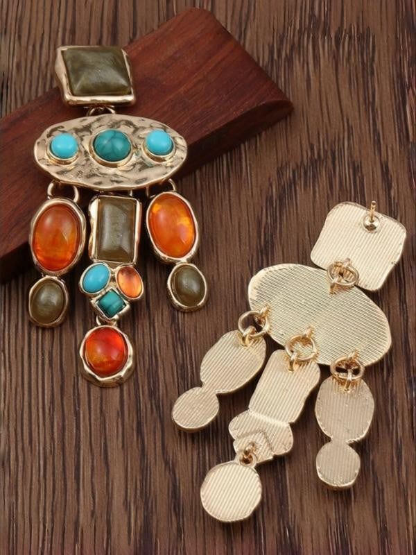 Geometric Turquoise Stone Drop Earrings