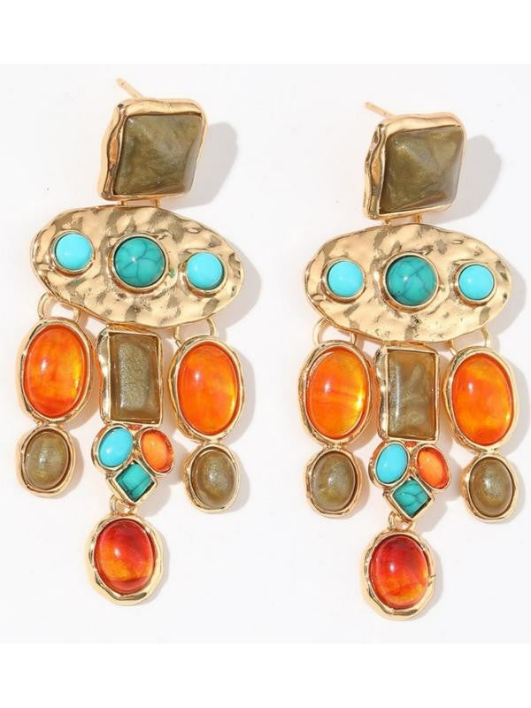 Geometric Turquoise Stone Drop Earrings