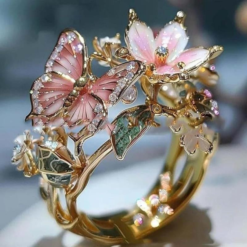 Adjustable Butterfly Flower Open Ring