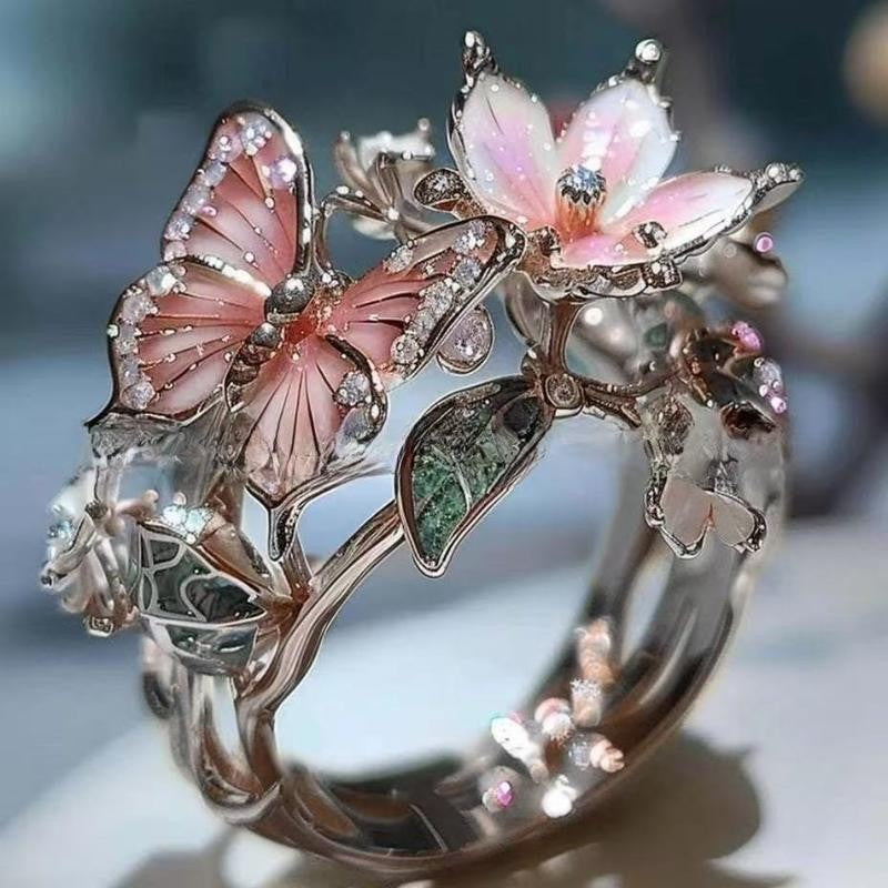 Adjustable Butterfly Flower Open Ring