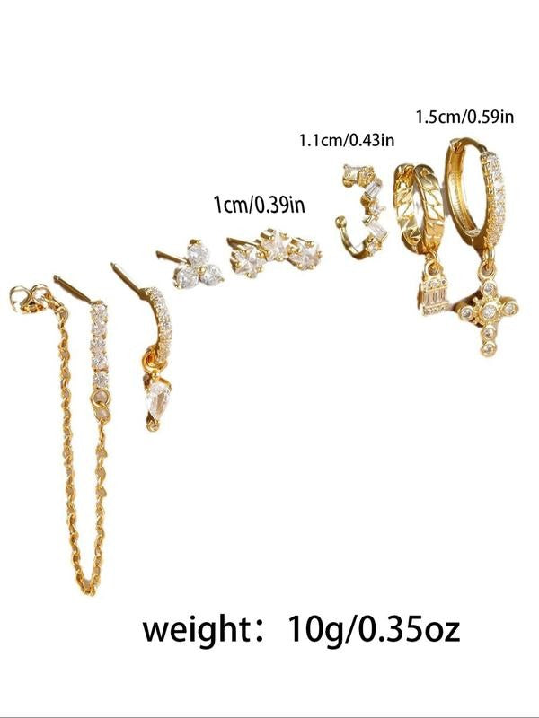 Asymmetric Crystal Cross & Chain Earring Set