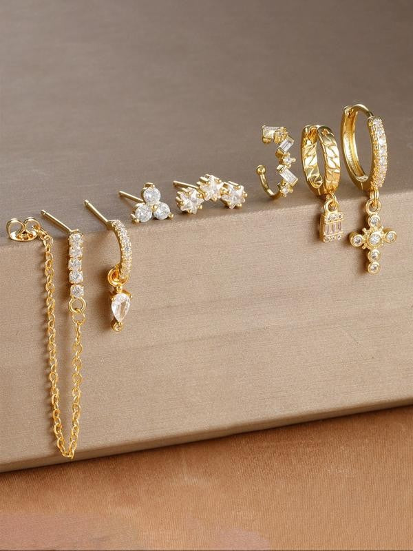 Asymmetric Crystal Cross & Chain Earring Set