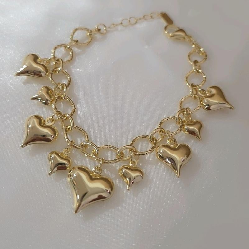 14k Multi Heart Charm Bracelet