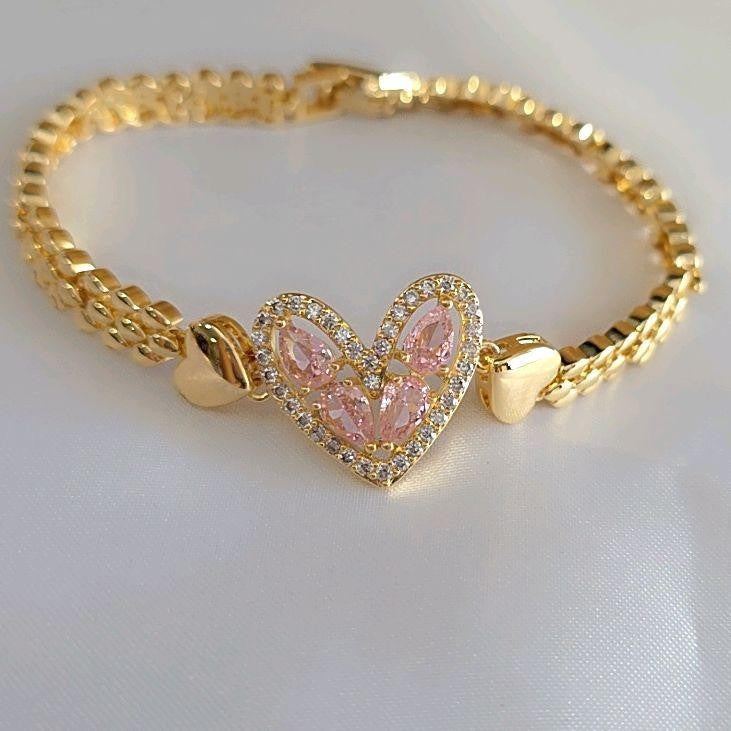 14k Multi Heart Charm Bracelet