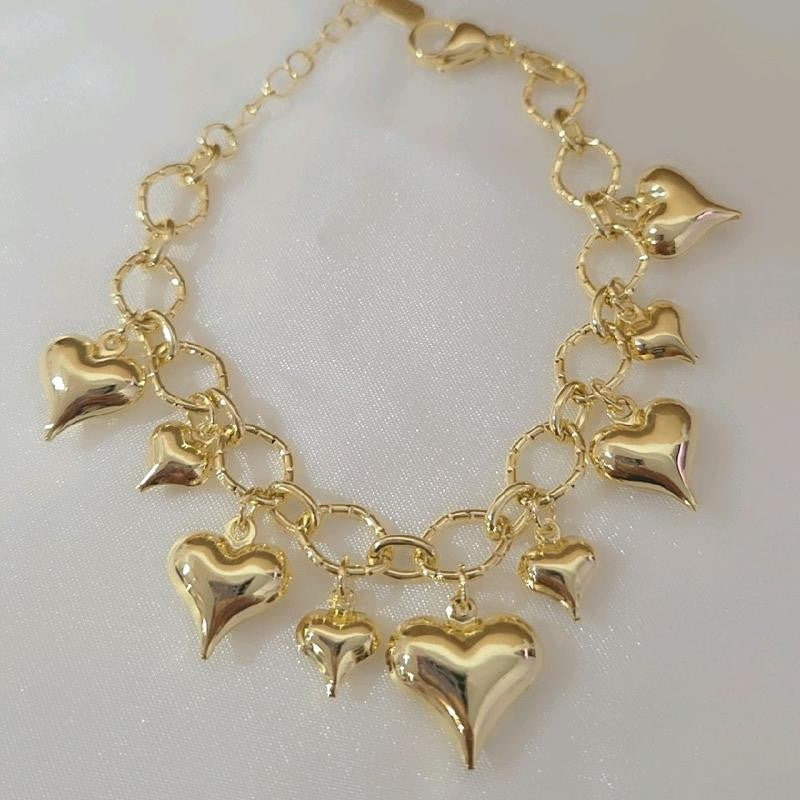 14k Multi Heart Charm Bracelet