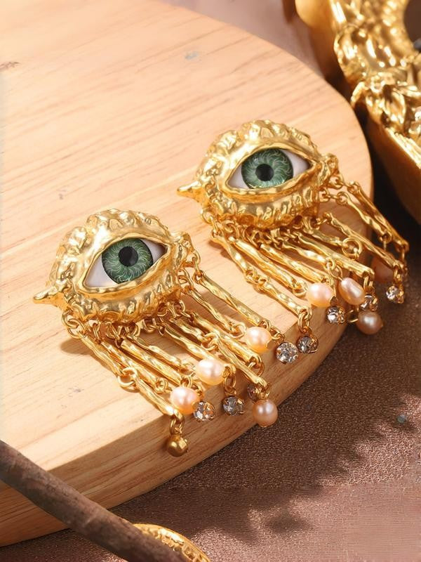 Baroque Eye Pearl Tassel Earrings