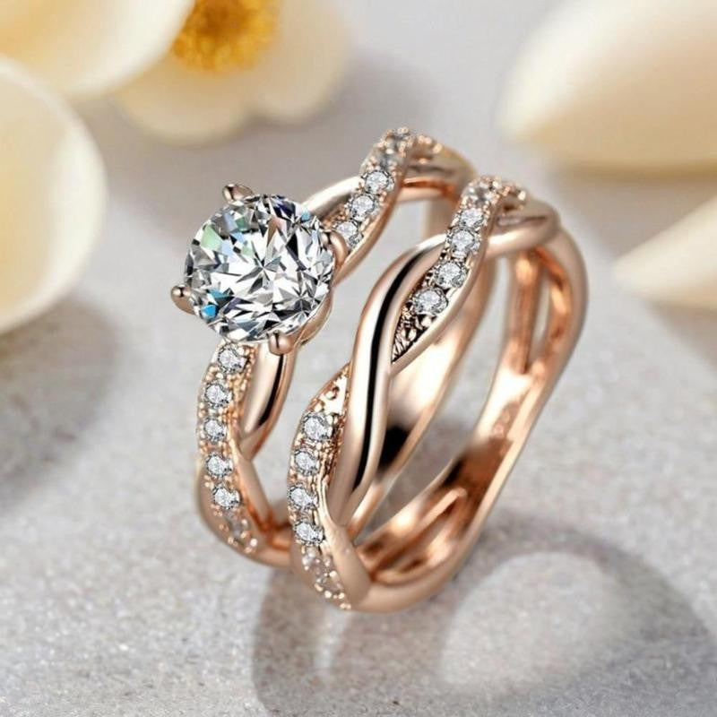 Infinity Twist Zirconia Couple Ring Set