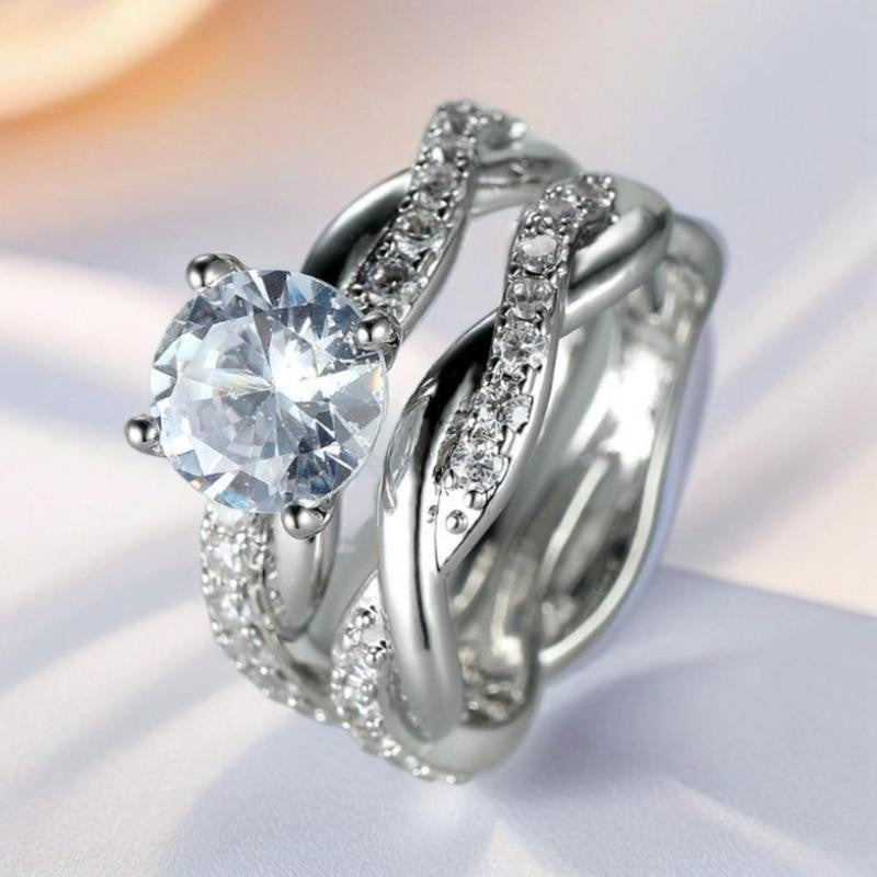 Infinity Twist Zirconia Couple Ring Set