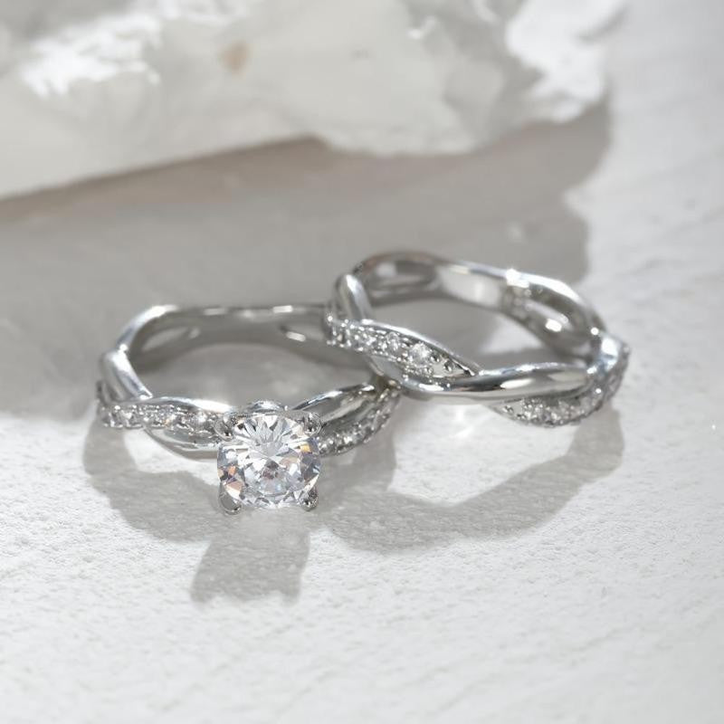 Infinity Twist Zirconia Couple Ring Set