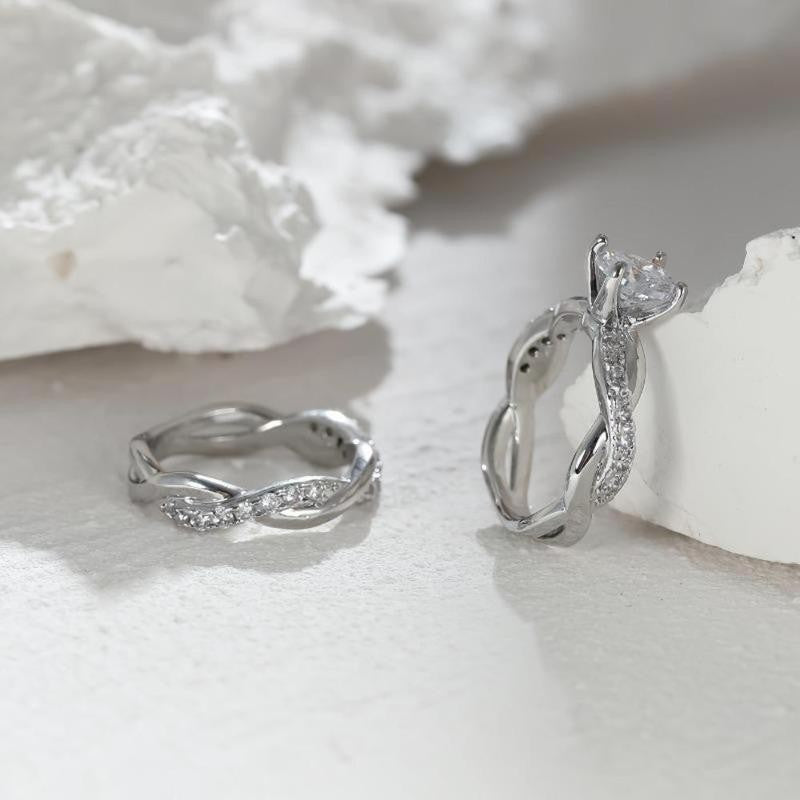 Infinity Twist Zirconia Couple Ring Set