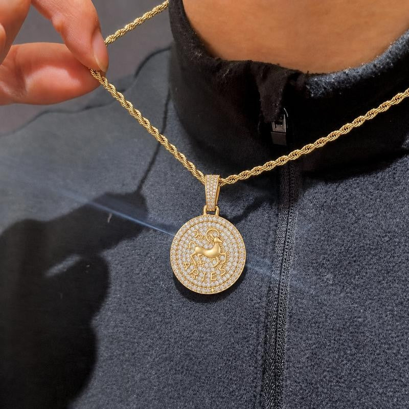 Round Zodiac Coin Pendant Necklace